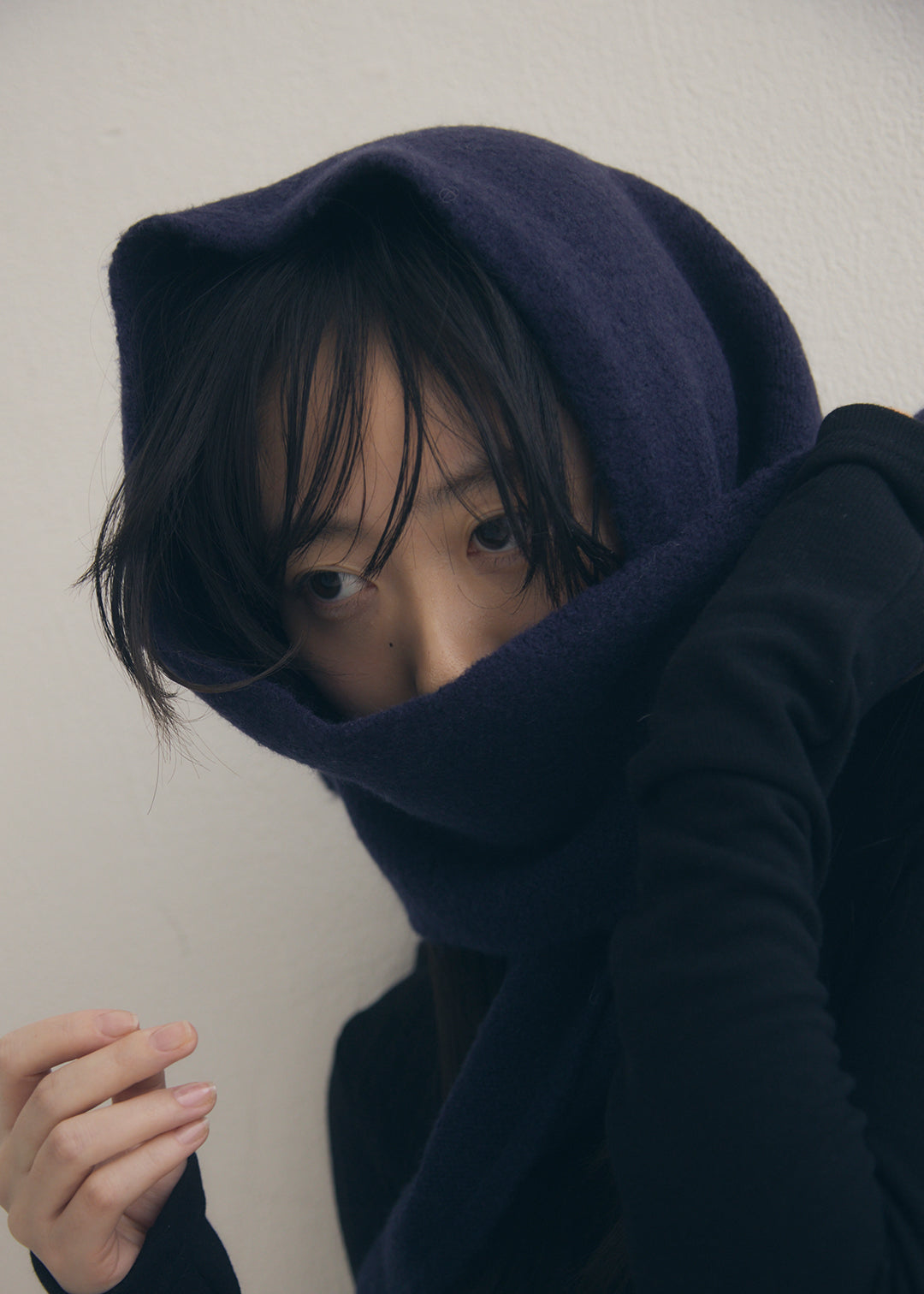 Wool Knit Scarf (Navy)