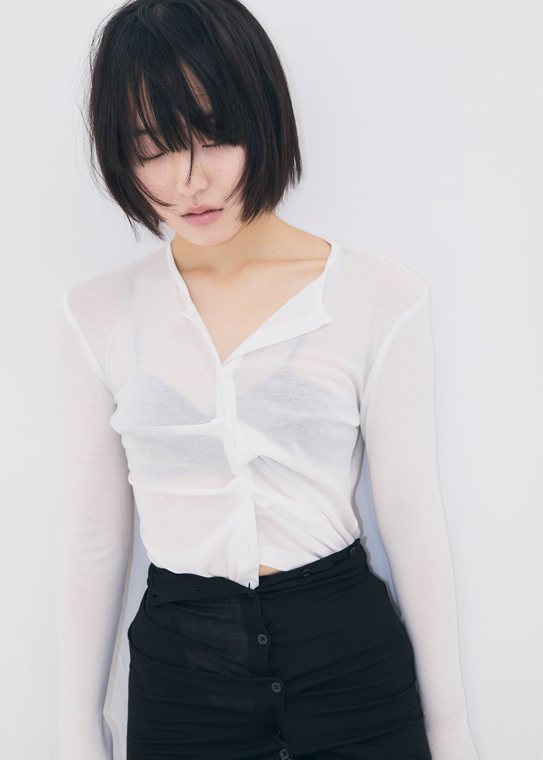 トップス commesi studio Tendawool Cardi (Ivory) Sensual Sheer Cardi (Ivory) – COMME SI STUDIO