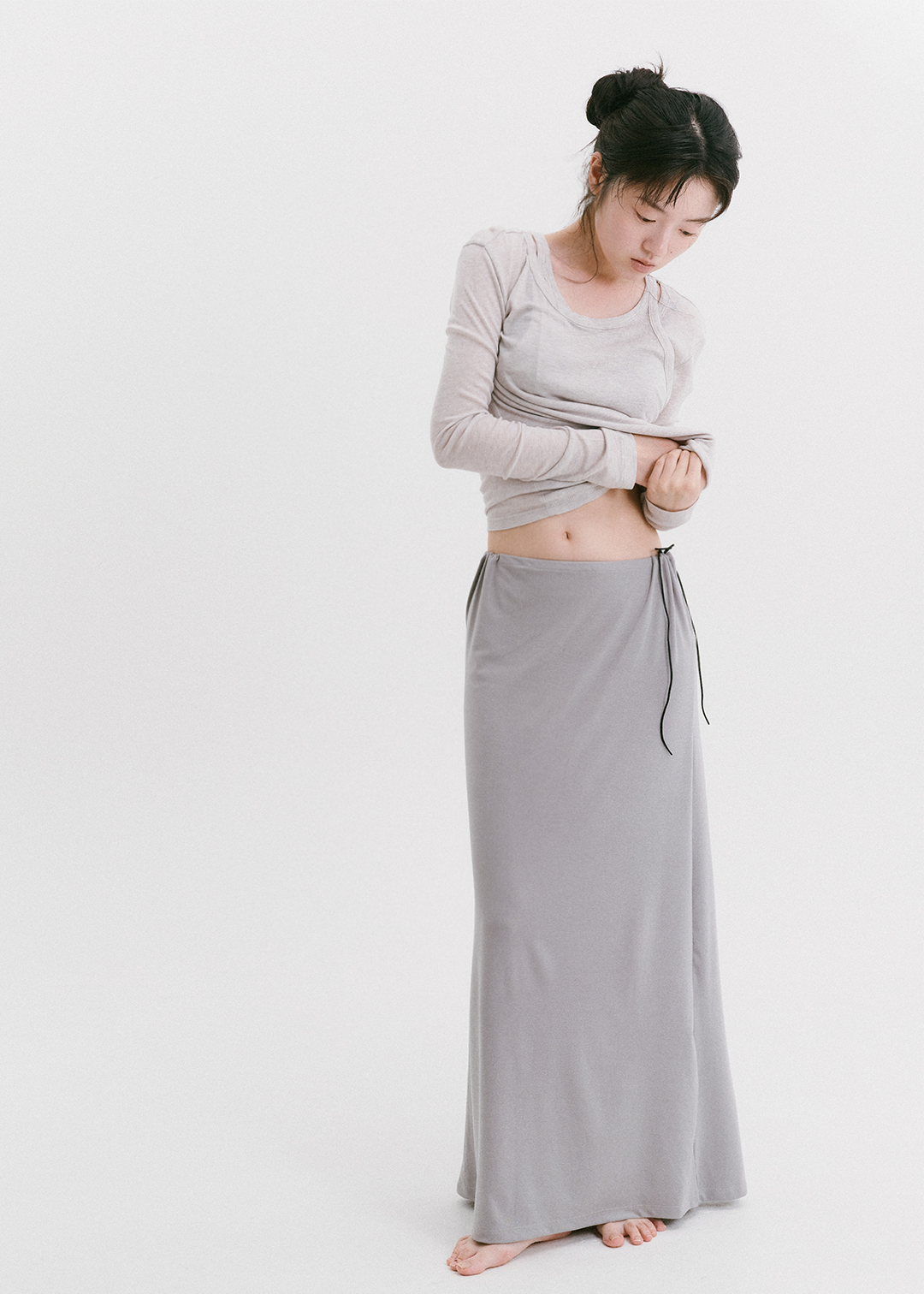 【10/3(Sat) 11:00】Drawstring Long Skirt (Gray)