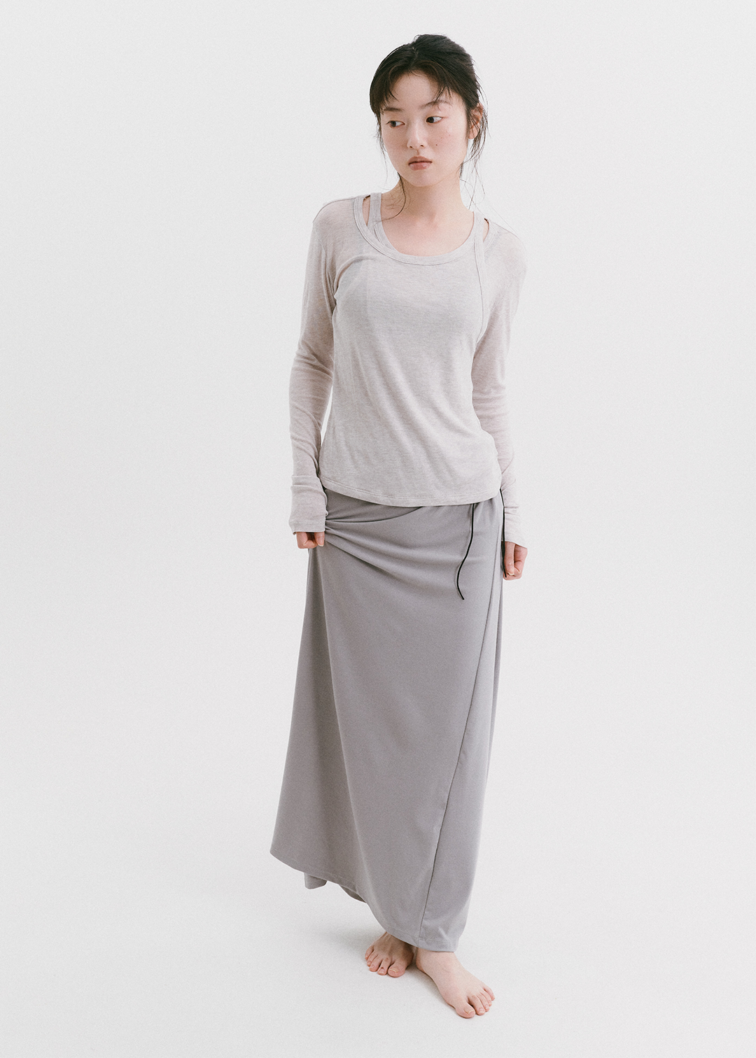 【10/3(Sat) 11:00】Drawstring Long Skirt (Gray)