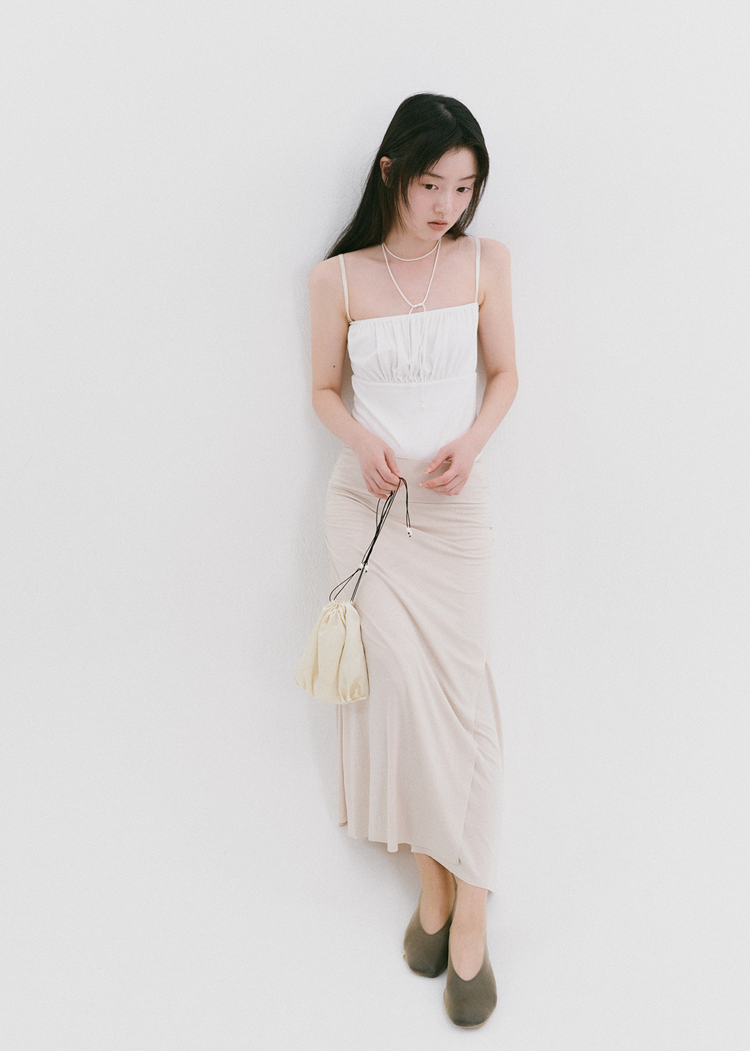【10/3(Sat) 11:00】Pearl Satin Pouch Bag (Cream Yellow)