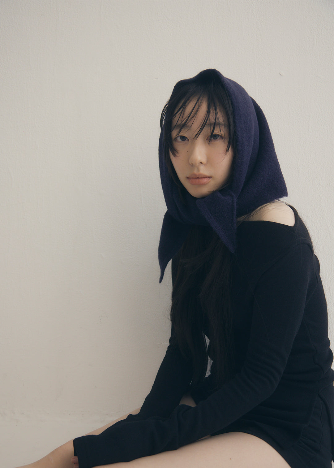 Wool Knit Scarf (Navy)