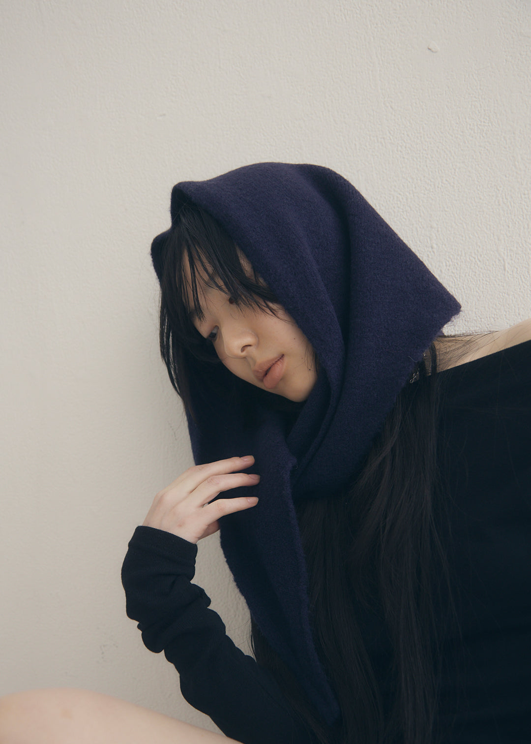 Wool Knit Scarf (Navy)