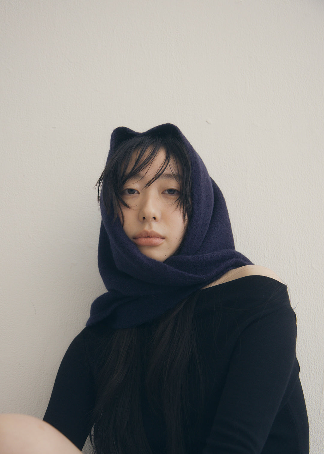 Wool Knit Scarf (Navy)