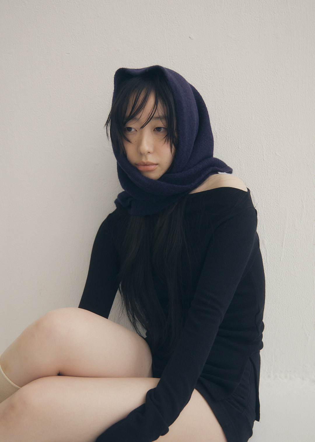 Wool Knit Scarf (Navy)