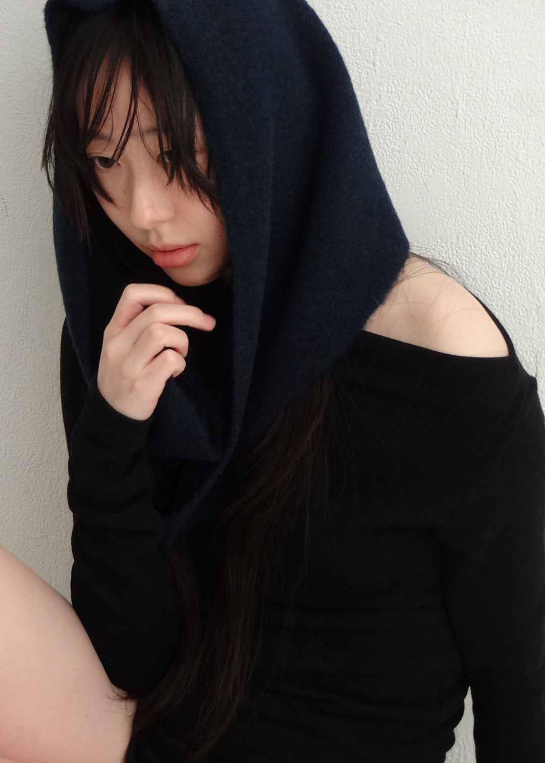 Wool Knit Scarf (Navy)