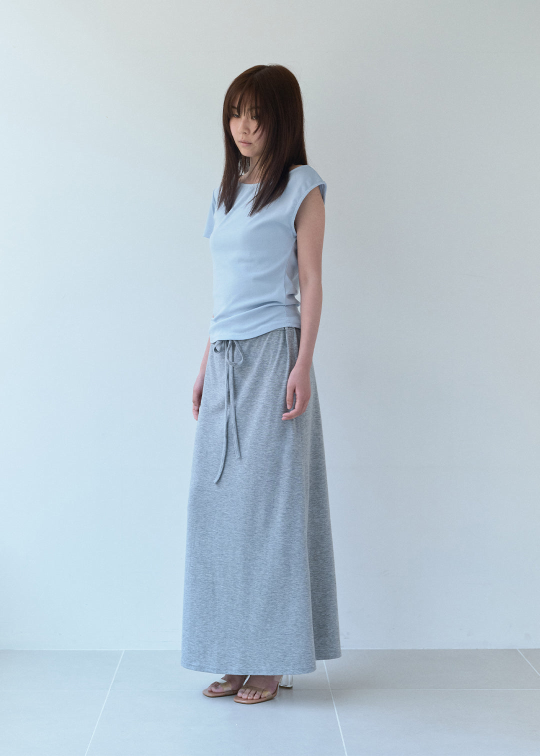 【6/20(Sat) 12:00】Waist Ribbon Long Skirt (Gray)