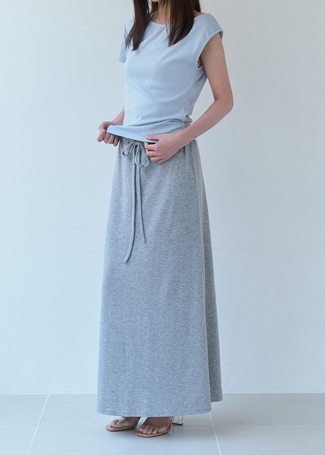 【6/20(Sat) 12:00】Waist Ribbon Long Skirt (Gray)