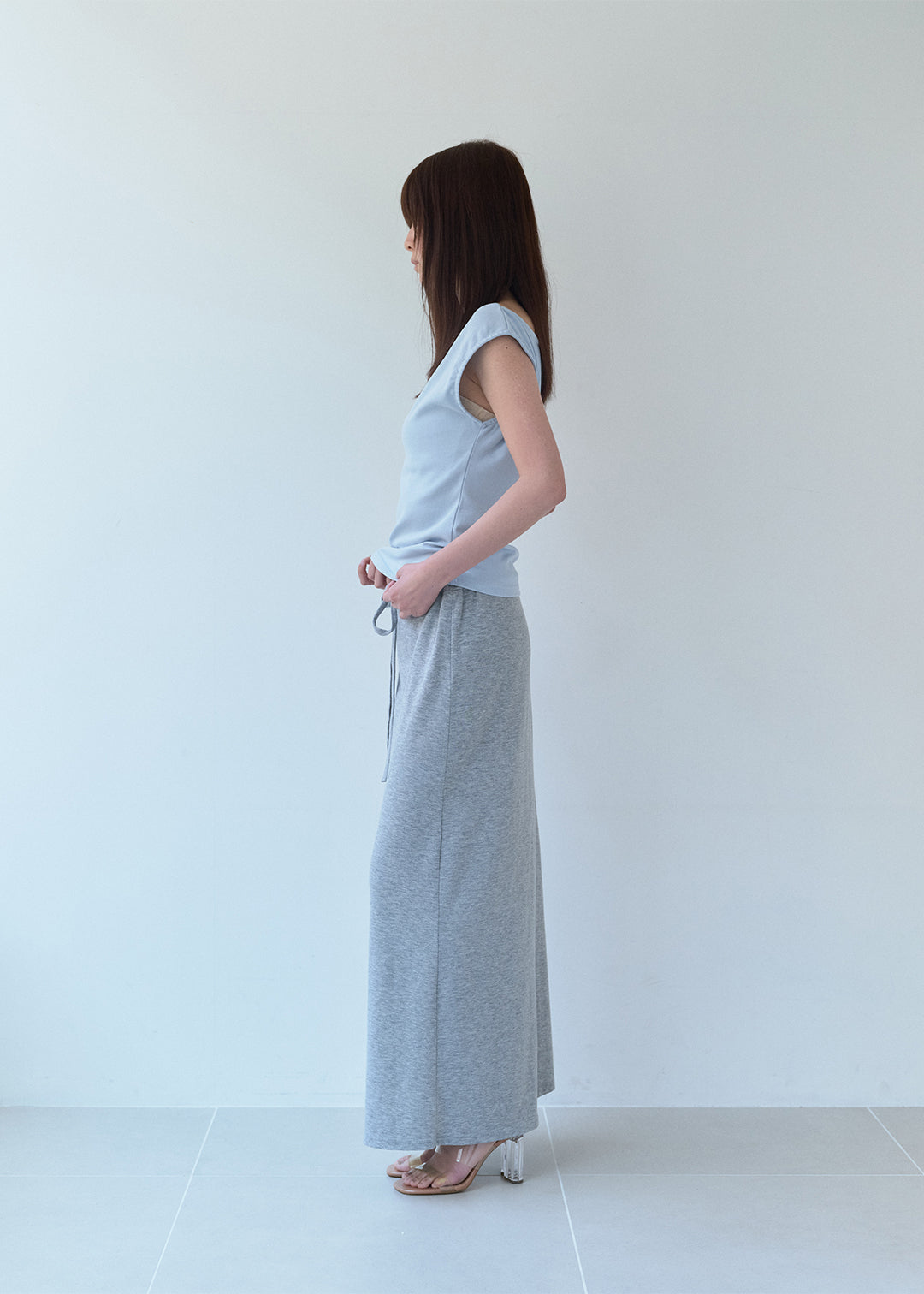 【6/20(Sat) 12:00】Waist Ribbon Long Skirt (Gray)