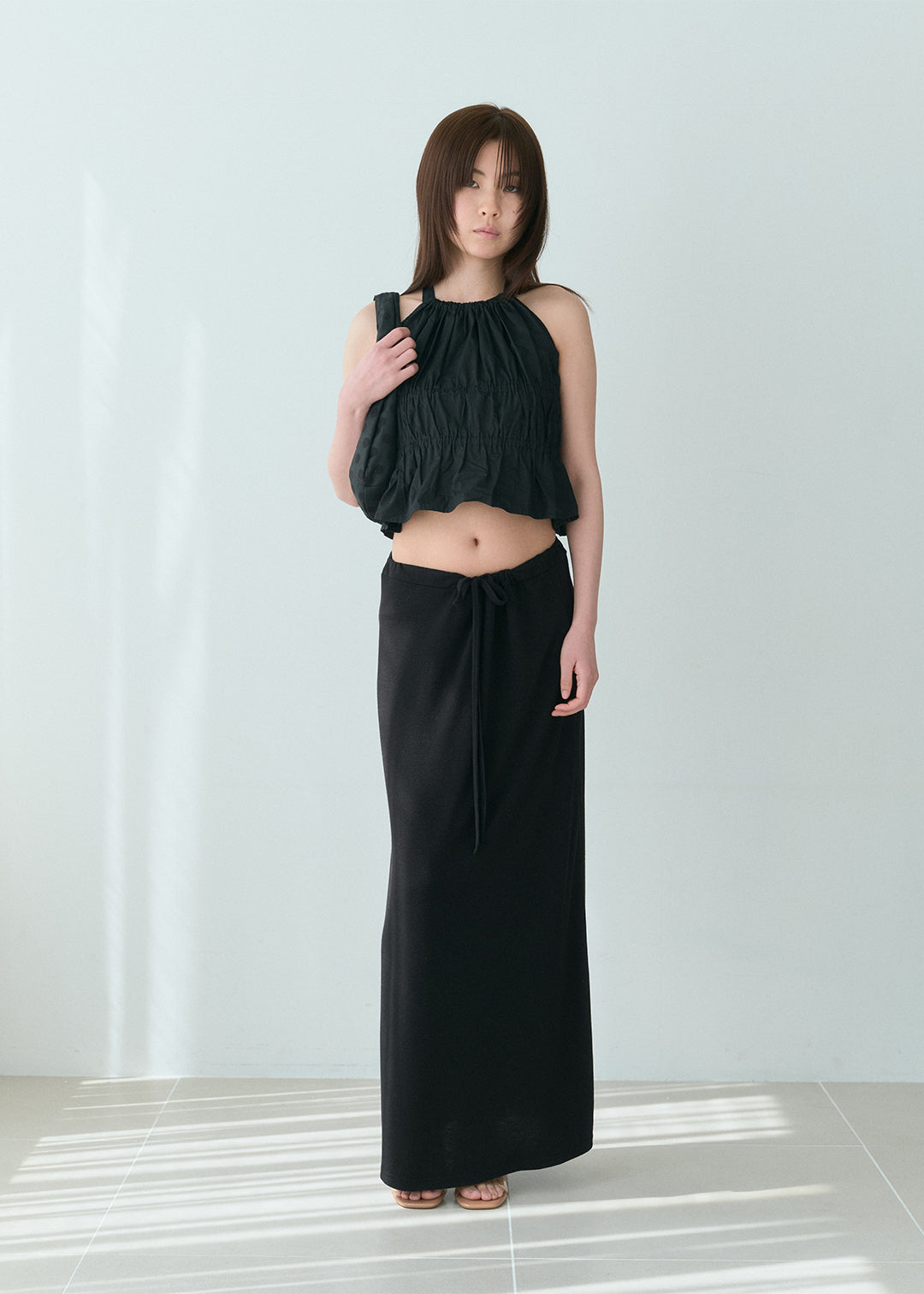 【6/20(Sat) 12:00】Waist Ribbon Long Skirt (Black)