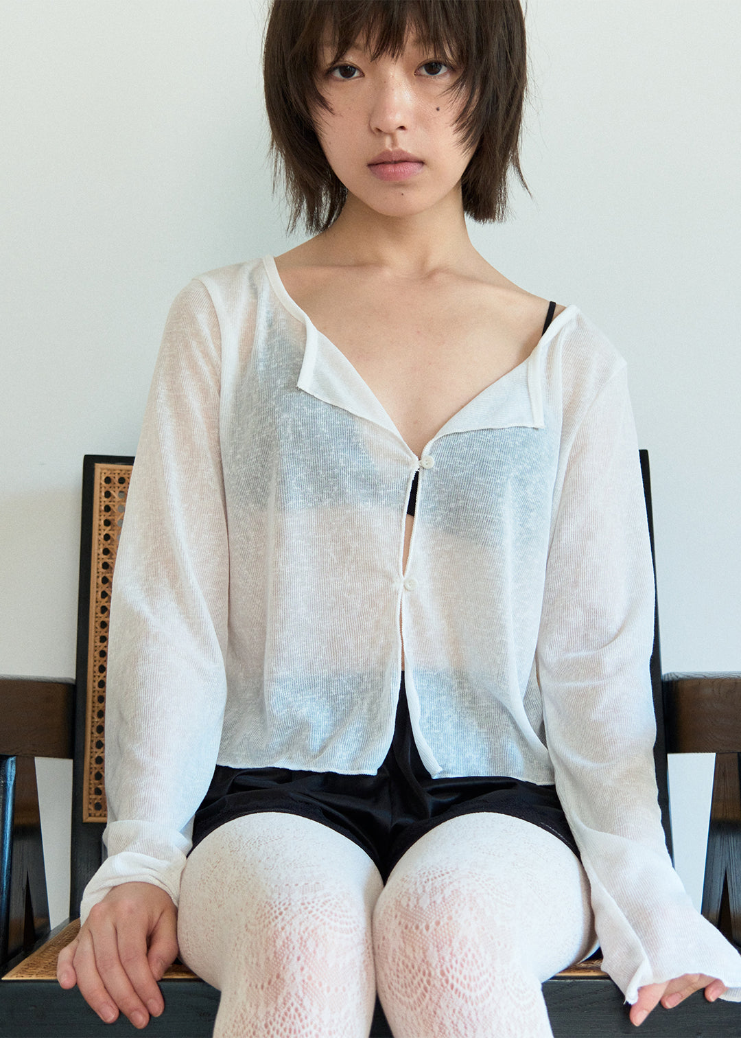 Sheer Button Cardi (Ivory)