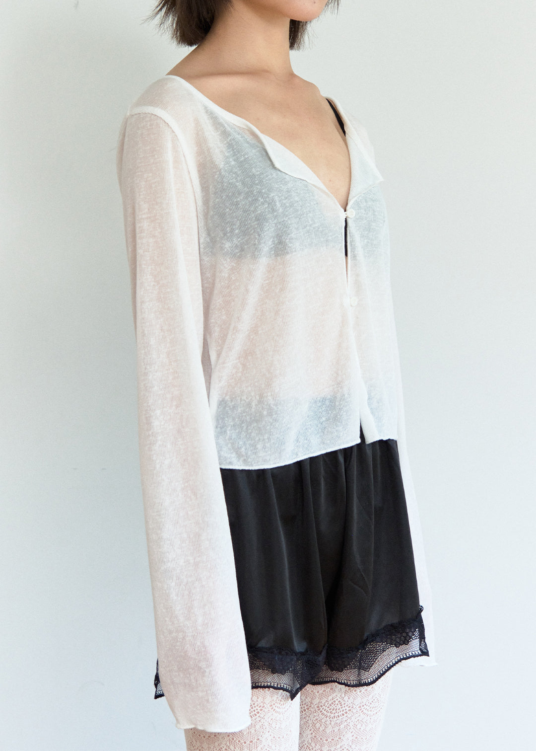 Sheer Button Cardi (Ivory)
