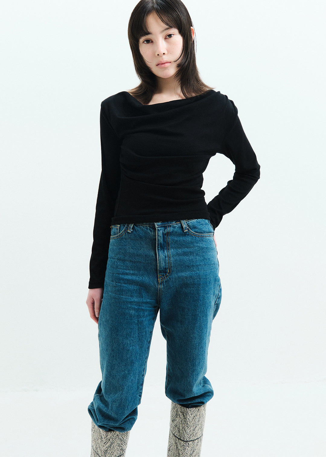 トップス comme si studio 2Way Slit Top (black) TOPS – COMME SI STUDIO