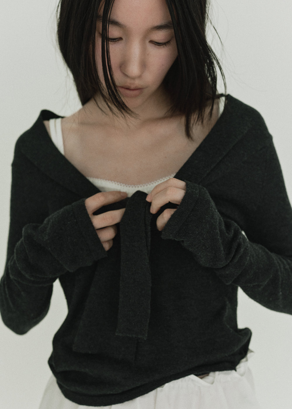 【RESTOCK】Ribbon Knit Top (Charcoal)